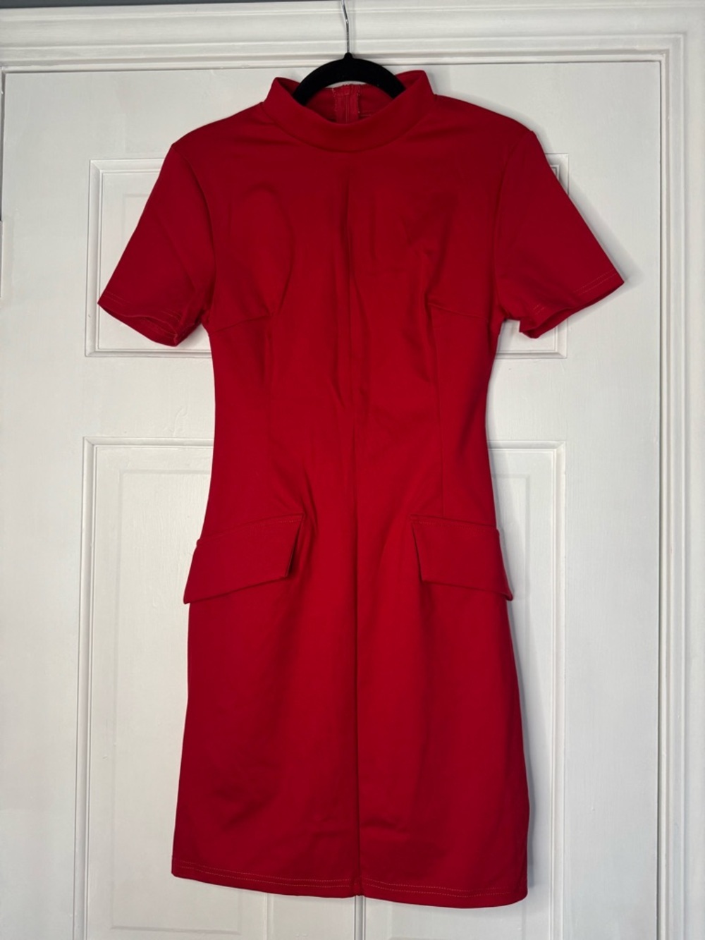 Red Short Sleeve Mock Neck Dress